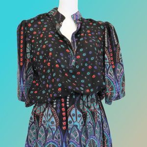 Multi Color Tunic Black Tunic Blouse with Colorful Print